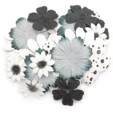 Набор цветов IG в мешочке из органзы, 25 шт, черно-белые