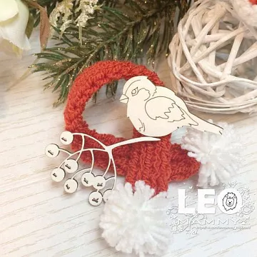 Чипборд "Снегирь с веточкой рябины", 3,3х2,8 см (LeoMammy)