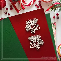 Чипборд "Еловые веточки с игрушками", 4,3х4,5 см (СкрапМагия)