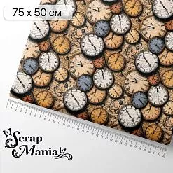 Отрез ткани 75х50 см "Алиса и Чеширский кот. Часы" (ScrapMania)