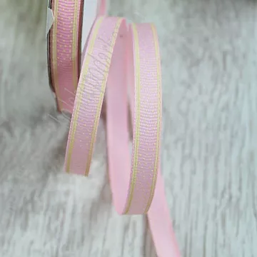 Лента репсовая "Горошек с полосками. Розовый", 1 см, 1 м