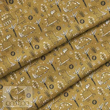 Отрез ткани 79х50 см "Динозавры на коричневом" (Cotton)