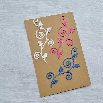 Набор вырубок "Завитки с листиками", цвет синий, розовый, белый