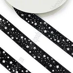 Лента бархатная "Звездочки на черном", 2,5 см, 1 м Лента бархатная "Звездочки на черном", 2,5 см, 1 м