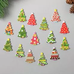 Набор деревянных пуговиц "Елочка пэчворк", 15 шт (АртУзор)