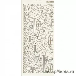 Контурные наклейки "Новогодние елки с точками", цвет белый с золотом (JEJE) Контурные наклейки "Новогодние елки с точками", цвет белый с золотом (JEJE)