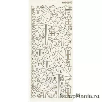 Контурные наклейки "Новогодние елки с точками", цвет белый с золотом (JEJE)