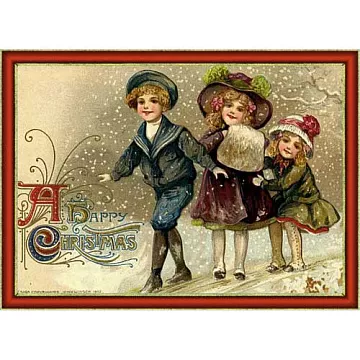 Тканевая карточка "Английское Рождество. Открытка с ребятишками" (ScrapMania)