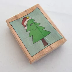 Резиновый штамп на деревянной основе "Веселая елка"
