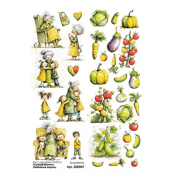 Лист с картинками 10х30 см "СуперБабушка. Любимые внуки" (ScrapMania)