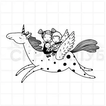 Штамп "На единороге", 8,5х6,5 см (Скрапклуб)