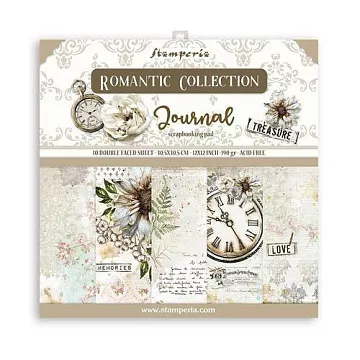 Набор бумаги 30х30 см "Romantic collection. Journal", 10 листов (Stamperia)