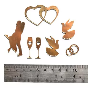 Набор акриловых зеркальных украшений "Свадьба 3" под золото, 7 шт (Лазер)