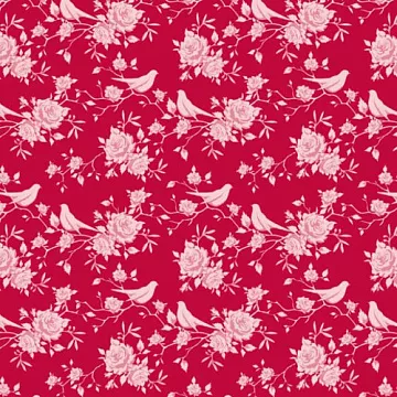 Отрез ткани 50х70 см "Птички и розы, цвет красный" (Tilda)