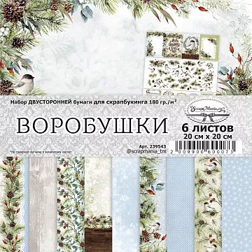 Набор бумаги 20х20 см "Воробушки", 6 листов (ScrapMania)