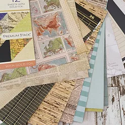 Набор бумаги с фольгированием 30х30 см "World maps 1/2", 18 листов (DCWV)