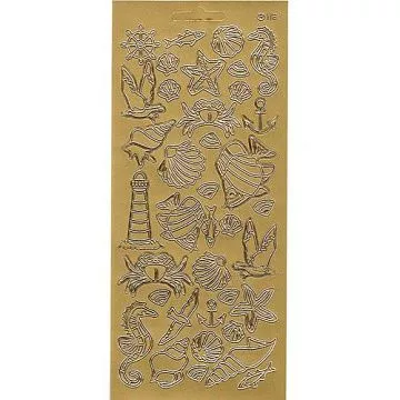 Контурные наклейки "Ракушки и морские животные", лист 10x24,5 см, цвет золото