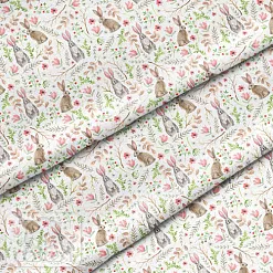Отрез ткани 39х50 см "Зайцы с веточками" (Cotton) Отрез ткани 39х50 см "Зайцы с веточками" (Cotton)