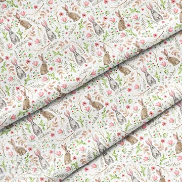 Отрез ткани 39х50 см "Зайцы с веточками" (Cotton)