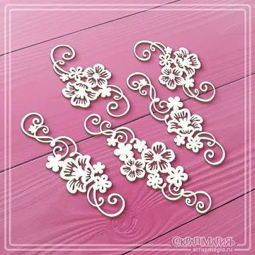 Чипборд "Завитки с цветами", 2,8х8,3 см (СкрапМагия)