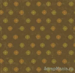 Бумага "Желтые и зеленые орнаменты на коричневом фоне" (Rayher)