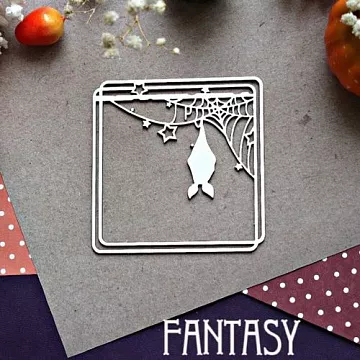 Украшение из чипборда "Летучая мышь в квадратной рамке 892 " (Fantasy)