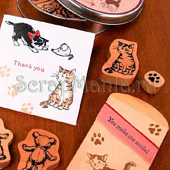 Набор штампов в жестяной коробочке "Кошки" (Kodomo no kao)