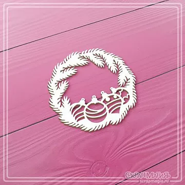 Чипборд "Венок с елочными украшениями", 5,4х5,4 см (СкрапМагия)
