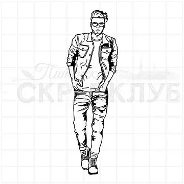 Штамп "Парень в джинсовке", 3,1х10 см (Скрапклуб)