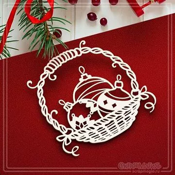 Чипборд "Корзинка с елочными шариками. Средняя" (СкрапМагия)