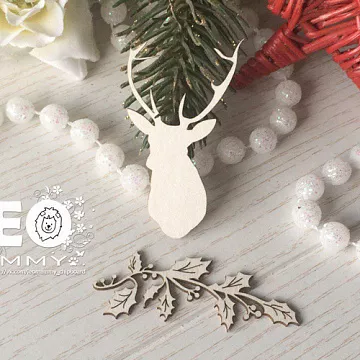 Чипборд "Олень с веточкой остролиста", 6 см (LeoMammy)