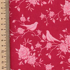 Отрез ткани 50х70 см "Птички и розы, цвет красный" (Tilda) Отрез ткани 50х70 см "Птички и розы, цвет красный" (Tilda)