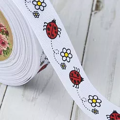 Лента репсовая "Божьи коровки на белом", ширина 2,5 мм, длина 1 м (АртУзор)
