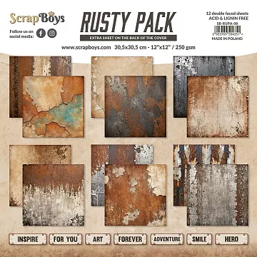 Набор бумаги 30х30 см "Rusty pack", 12 листов (ScrapBoys)