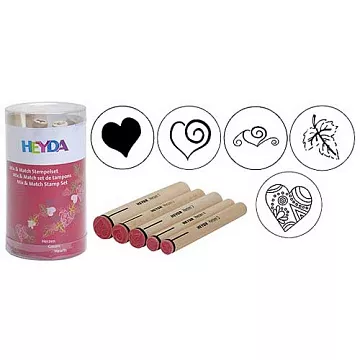 Набор резиновых штампов на деревянной основе "Сердечки" (Heyda)