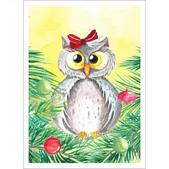 Тканевая карточка "Акварельная зима. Нарядная совушка" (ScrapMania)