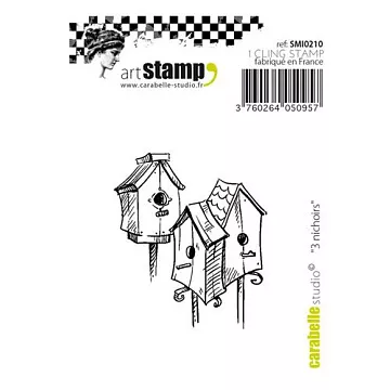 Резиновый штамп "3 nichoirs. 3 скворечника" (Carabelle Studio)