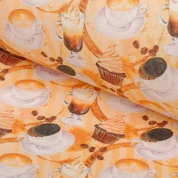 Отрез ткани 48х50 см "Кофе-тайм. Чашечки на персиковом фоне" (Артмикс)