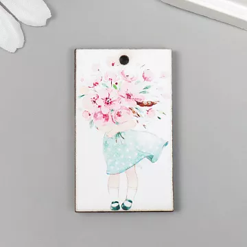 Деревянное украшение "Бирка. Розовый", 3х5 см