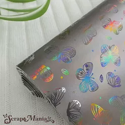 Отрез экокожи 30х69 см "Блестящие бабочки. Графит" (Pty Италия)