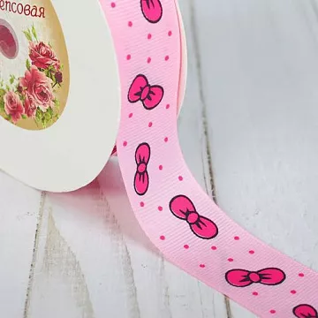 Лента репсовая "Бантики", цвет розовый, ширина 2,5 см, длина 90 см