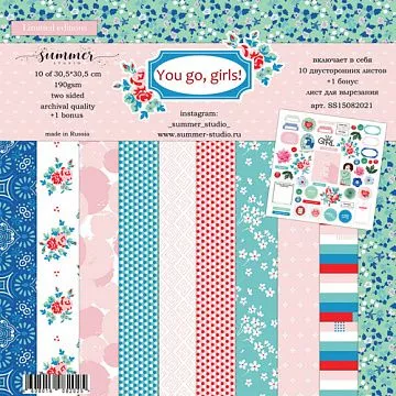 Набор бумаги 30х30 см "You go, girls!", 11 листов (Summer Studio)