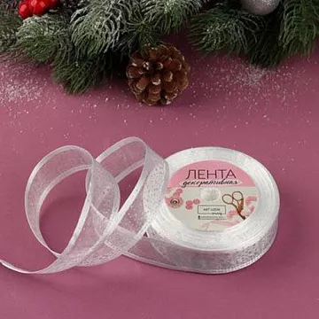 Лента капроновая "Блёстки. Серебряная", ширина 2,5 см, длина 1 м (АртУзор)