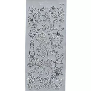 Контурные наклейки "Ракушки и морские животные", лист 10x24,5 см, цвет серебро