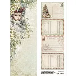 Лист с картинками 10х30 см "Винтажный Новый Год. Почтовые карточки" (ScrapMania)