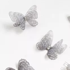 Украшение из ткани "Бабочка шифоновая. Серая", 3,3х2,5 см