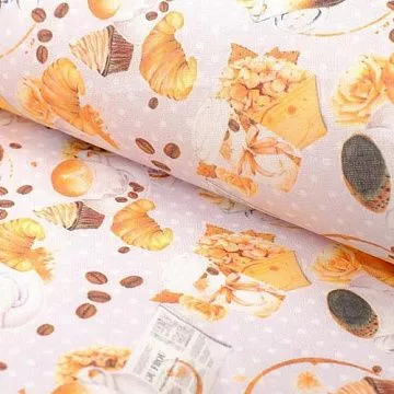 Отрез ткани 48х50 см "Кофе-тайм. Чашечки на сером в горошек" (Артмикс)