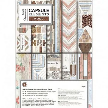 Набор бумаги А4 с высечками и наклейками "Elements Wood", 48 листов (DoCrafts)