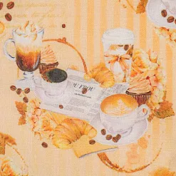 Отрез ткани 48х50 см "Кофе-тайм. Чашечки на персиковой полоске" (Артмикс)