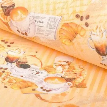 Отрез ткани 48х50 см "Кофе-тайм. Чашечки на персиковой полоске" (Артмикс)